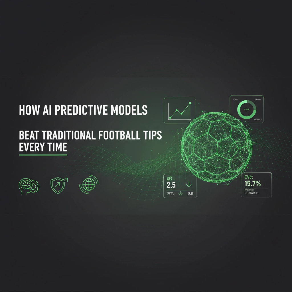 Dark background with neon green data graphics and the headline: How AI Predictive Models Beat Traditional Football Tips Every Time.