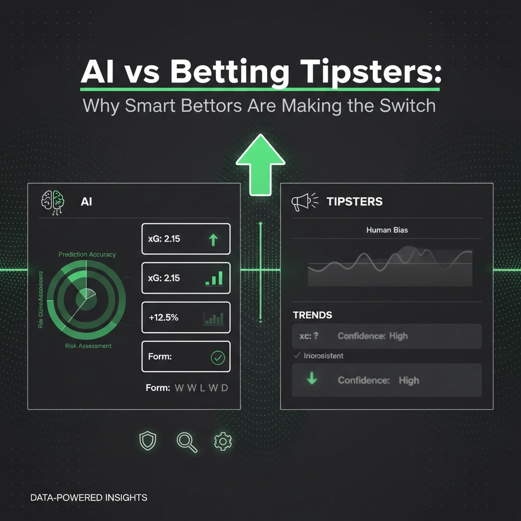 Infographic comparing AI vs betting tipsters, highlighting AI's upswing and data-driven insights.