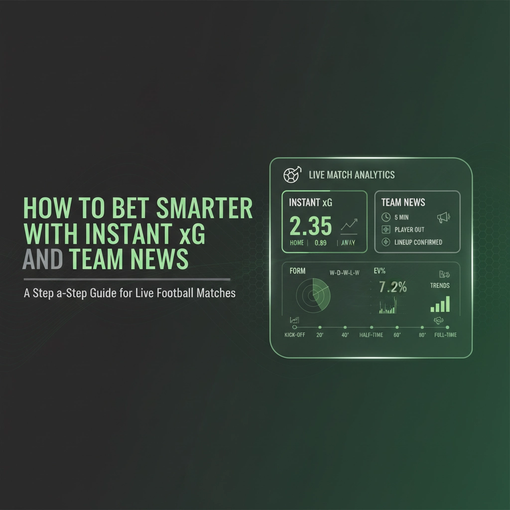 Headline: How to Bet Smarter with Instant xG and Team News, with a glowing Live Match Analytics dashboard showing xG, team news, and trends on the right.