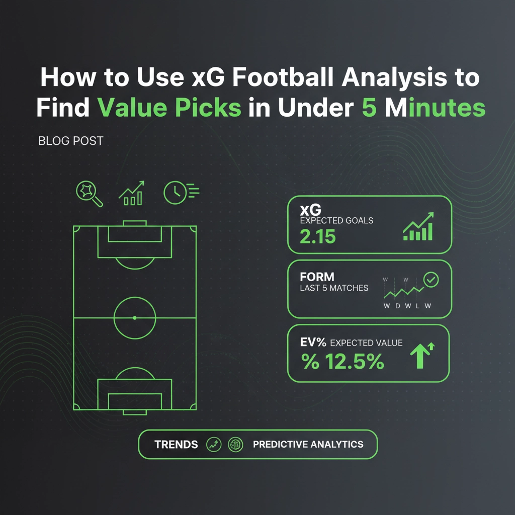Hero banner for a blog post: dark infographic about xG football analysis with the title in bold white and neon green highlights.
