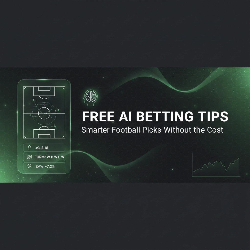 Banner for free AI betting tips about smarter football picks, with a green digital interface on a dark background and a football pitch diagram on the left.