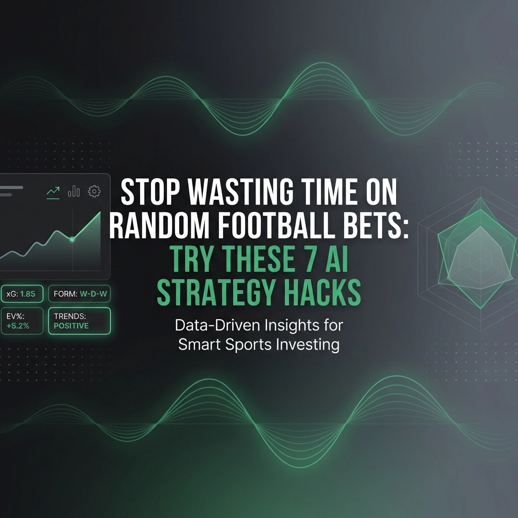 Promotional banner about AI strategies for football betting: 'Stop wasting time on random football bets' with green wave graphics and charts.