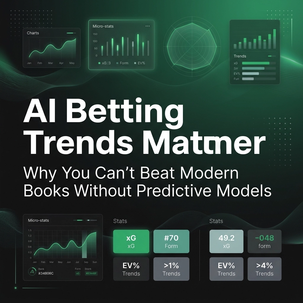 Infographic illustrating AI betting trends with multiple charts and the headline 'AI Betting Trends Matter' and a subtitle about predictive models.