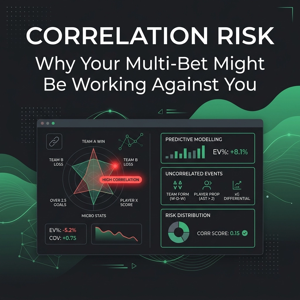 Dashboard-style infographic featuring 'Correlation Risk' title, with neon green accents and a central data panel showing risk metrics and charts.