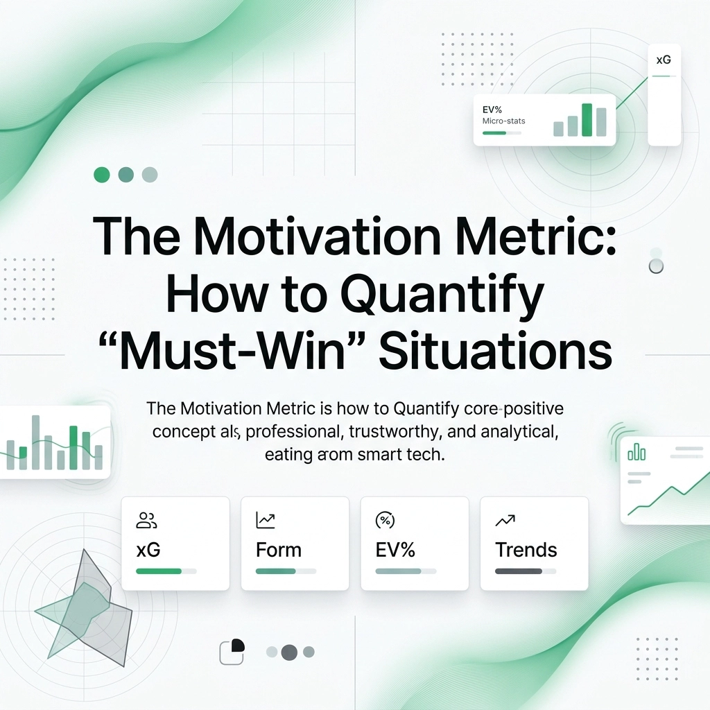 Presentation slide: The Motivation Metric title with four metric tiles labeled xG, Form, EV%, Trends.
